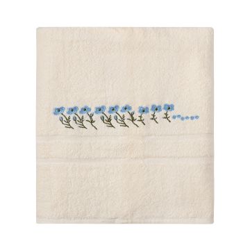 Silk Fashion Πετσέτα Σώματος ( 100cm x 150cm ) Ivory με Σιέλ Λουλούδι