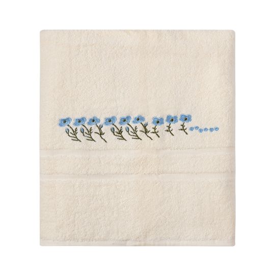 Silk Fashion Πετσέτα Σώματος ( 100cm x 150cm ) Ivory με Σιέλ Λουλούδι