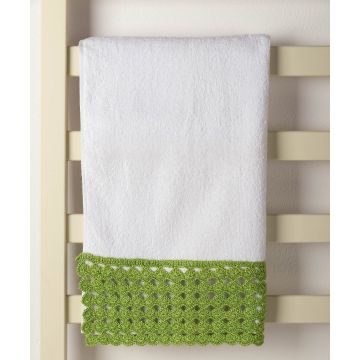 Silk Fashion Πετσέτα Προσώπου (50cm x 100cm) με δαντέλα λευκό/πράσινο