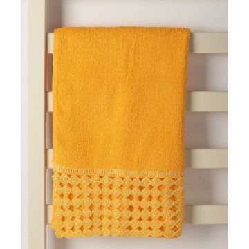 Silk Fashion Πετσέτα Προσώπου (50cm x 100cm) με δαντέλα κίτρινο