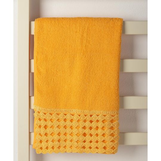 Silk Fashion Πετσέτα Προσώπου (50cm x 100cm) με δαντέλα κίτρινο