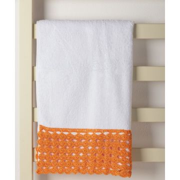 Silk Fashion Πετσέτα Προσώπου (50cm x 100cm) με δαντέλα λευκό/πορτοκαλί