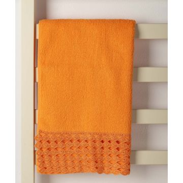Silk Fashion Πετσέτα Προσώπου (50cm x 100cm) με δαντέλα πορτοκαλί