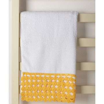Silk Fashion Πετσέτα Προσώπου (50cm x 100cm) με δαντέλα λευκό/κίτρινο