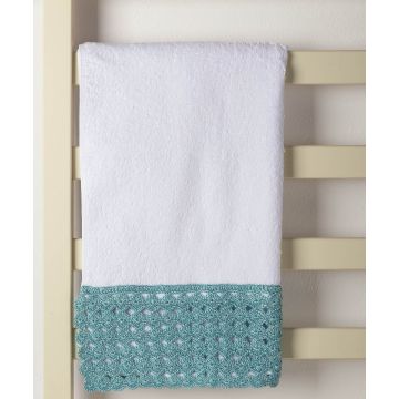 Silk Fashion Πετσέτα Προσώπου (50cm x 100cm) με δαντέλα λευκό/μπλε