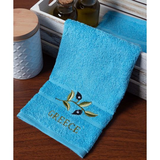 Silk Fashion Πετσέτα Προσώπου ( 50cm x 100cm ) Σιέλ με Κλαδί GREECE