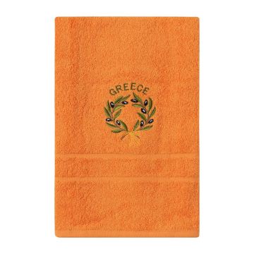 Silk Fashion Πετσέτα Σώματος ( 70cm x 140cm ) Πορτοκαλί με Στεφάνι GREECE