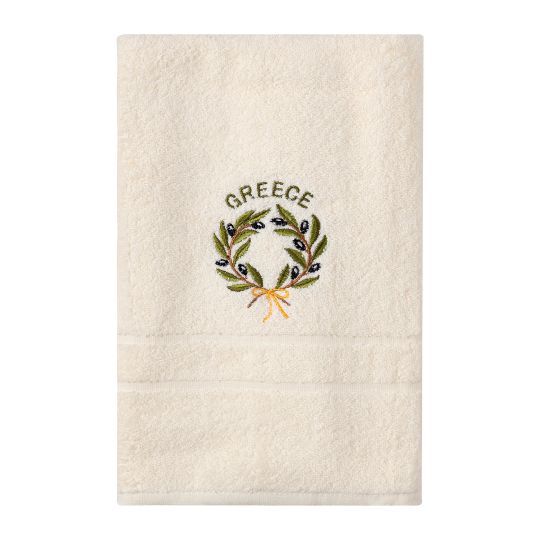Silk Fashion Πετσέτα Προσώπου ( 50cm x 100cm ) Ivory με Στεφάνι GREECE