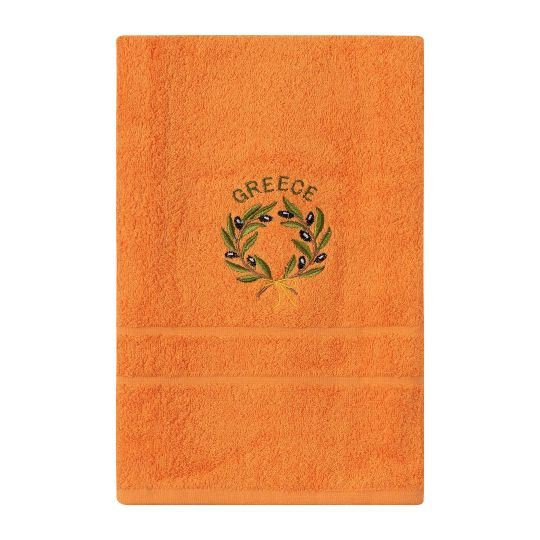 Silk Fashion Πετσέτα Προσώπου ( 50cm x 100cm ) Πορτοκαλί με Στεφάνι GREECE