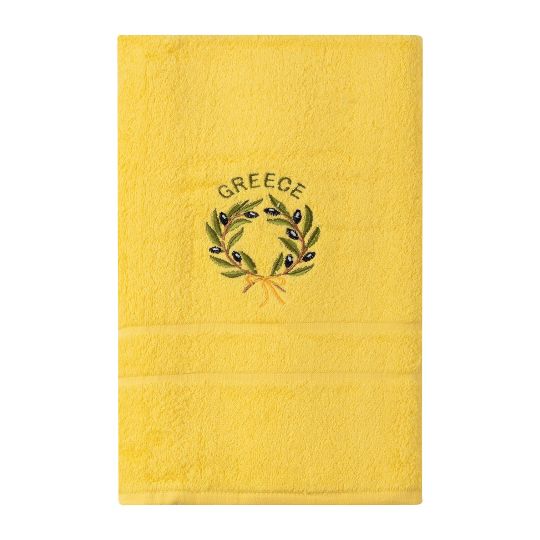 Silk Fashion Πετσέτα Προσώπου ( 50cm x 100cm ) Κίτρινο με Στεφάνι GREECE