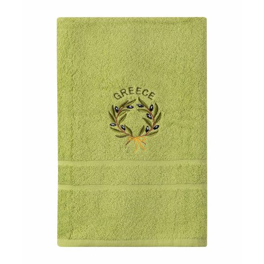 Silk Fashion Πετσέτα Προσώπου ( 50cm x 100cm ) Πράσινο με Στεφάνι GREECE