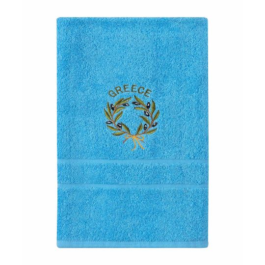 Silk Fashion Πετσέτα Προσώπου ( 50cm x 100cm ) Σιέλ με Στεφάνι GREECE