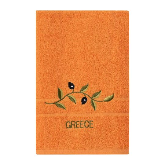 Silk Fashion Πετσέτα Προσώπου ( 50cm x 100cm ) Πορτοκαλί με Κλαδί GREECE