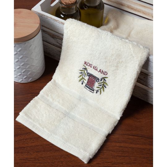 Δωδεκάδα πετσέτες χεριών (30cm x 50cm) ivory με κόκκινο κίωνα ΚΩΣ