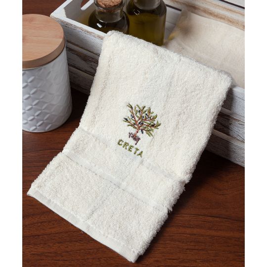 Δωδεκάδα πετσέτες χεριών (30cm x 50cm) ivory με γλάστρα ΚΡΗΤΗ