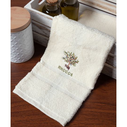 Δωδεκάδα πετσέτες χεριών (30cm x 50cm) ivory με γλάστρα ΡΟΔΟΣ