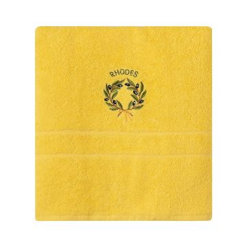 Πετσέτα Σώματος ( 70cm x 140cm ) Κίτρινο με Στεφάνι ΡΟΔΟΣ