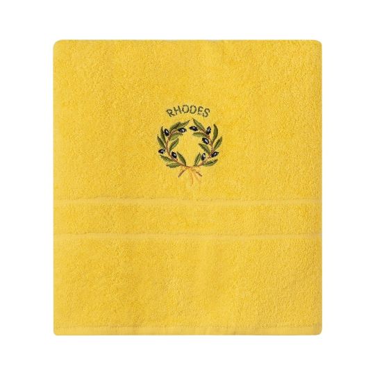 Πετσέτα Προσώπου ( 50cm x 100cm ) Κίτρινο με Στεφάνι ΡΟΔΟΣ