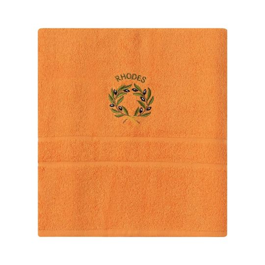 Πετσέτα Προσώπου ( 50cm x 100cm ) Πορτοκαλί με Στεφάνι ΡΟΔΟΣ