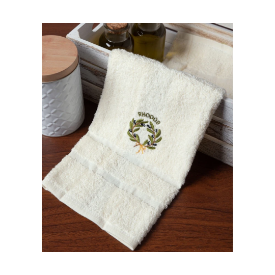 Πετσέτα Προσώπου ( 50cm x 100cm ) Εκρού με Στεφάνι ΡΟΔΟΣ