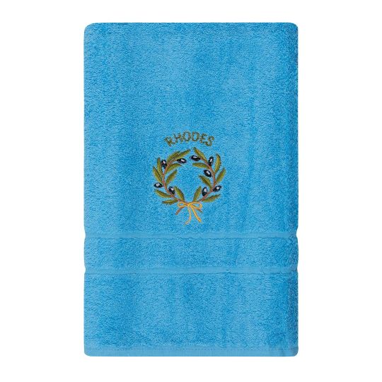 Πετσέτα Προσώπου ( 50cm x 100cm ) Σιέλ με Στεφάνι ΡΟΔΟΣ