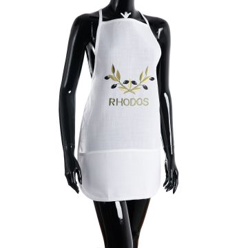 Ολόσωμη ποδιά BG23a (50cm x 70cm) λευκή χρωματιστή ελιά RHODOS