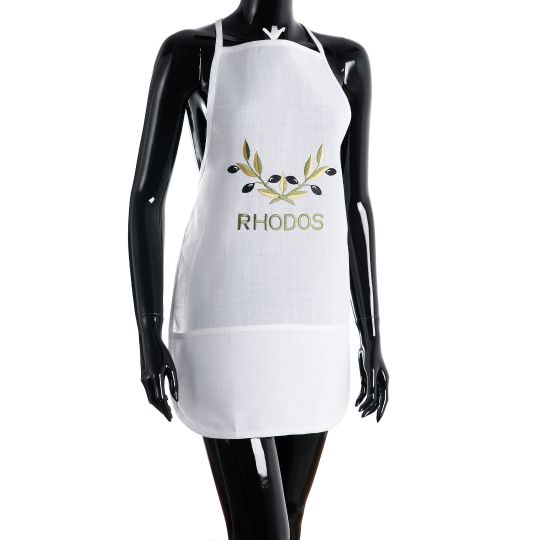 Ολόσωμη ποδιά BG23a (50cm x 70cm) λευκή χρωματιστή ελιά RHODOS