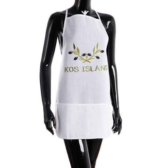 Ολόσωμη ποδιά BG23a (50cm x 70cm) λευκή χρωματιστή ελιά KOS