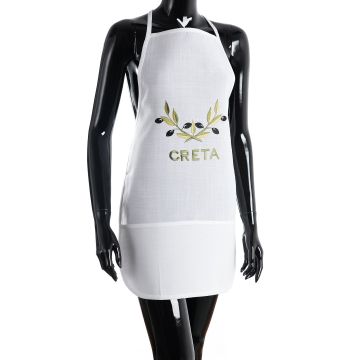 Ολόσωμη ποδιά BG23a (50cm x 70cm) λευκή χρωματιστή ελιά CRETA