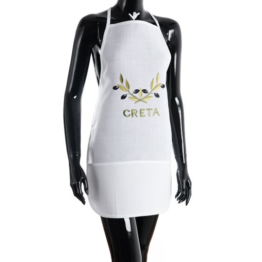 Ολόσωμη ποδιά BG23a (50cm x 70cm) λευκή χρωματιστή ελιά CRETA