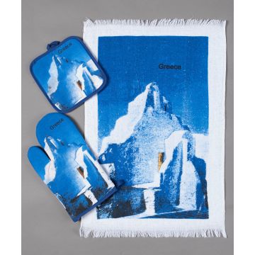 Σετ 3 τεμαχίων γάντι πιάστρα ποτηρόπανο GREECE2