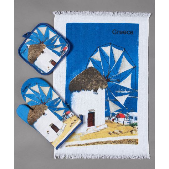 Σετ 3 τεμαχίων γάντι πιάστρα ποτηρόπανο GREECE3