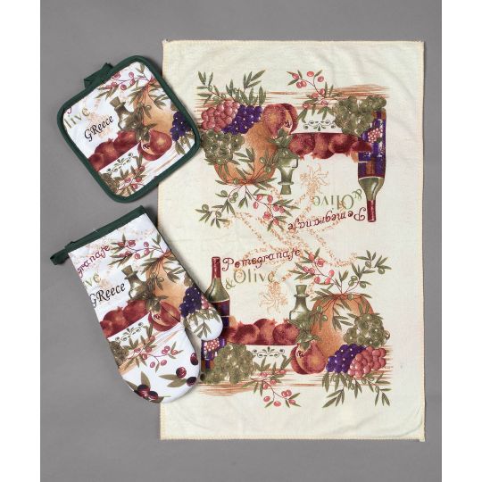 Σετ 3 τεμαχίων γάντι πιάστρα ποτηρόπανο OLIVE1