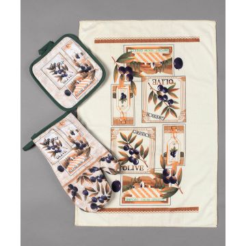 Σετ 3 τεμαχίων γάντι πιάστρα ποτηρόπανο OLIVE2