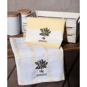 Σετ 2 τεμαχίων ποτηρόπανα (50cm x 70cm) γλάστρα κίτρινο GREECE