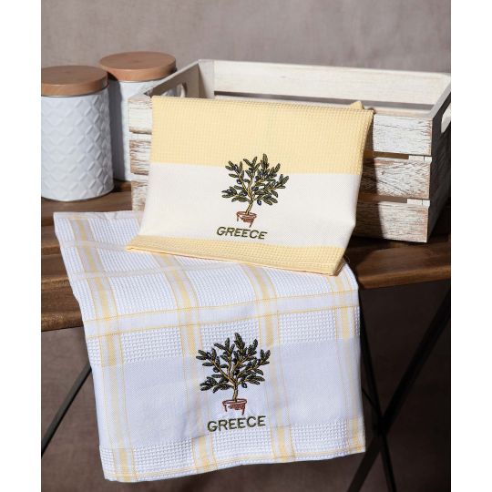 Σετ 2 τεμαχίων ποτηρόπανα (50cm x 70cm) γλάστρα κίτρινο GREECE