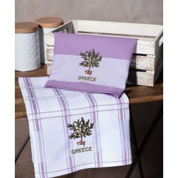 Σετ 2 τεμαχίων ποτηρόπανα (50cm x 70cm) γλάστρα λιλά GREECE