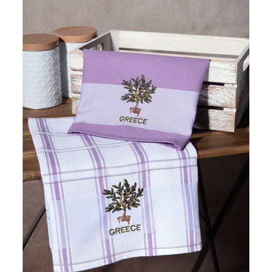 Σετ 2 τεμαχίων ποτηρόπανα (50cm x 70cm) γλάστρα λιλά GREECE