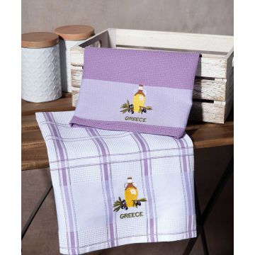Σετ 2 τεμαχίων ποτηρόπανα (50cm x 70cm) μπουκάλι λιλά GREECE