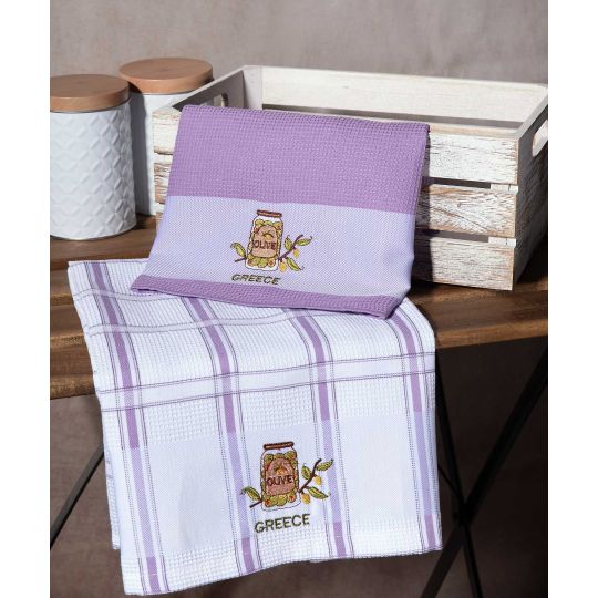 Σετ 2 τεμαχίων ποτηρόπανα (50cm x 70cm) βάζο λιλά GREECE
