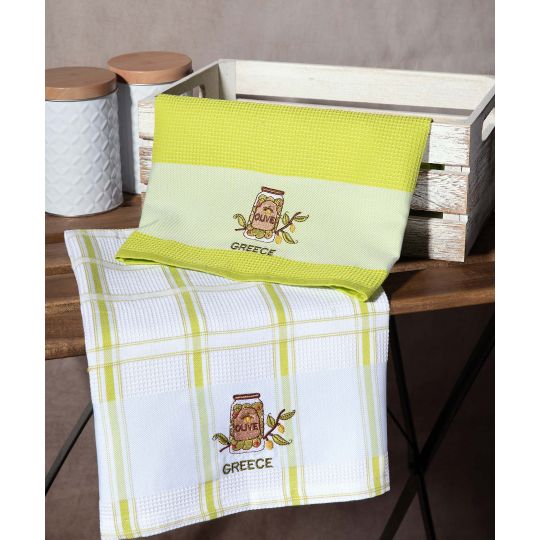Σετ 2 τεμαχίων ποτηρόπανα (50cm x 70cm) βάζο πράσινο GREECE