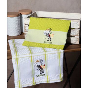 Σετ 2 τεμαχίων ποτηρόπανα (50cm x 70cm) ανεμόμυλος πράσινο GREECE