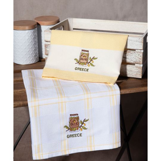 Σετ 2 τεμαχίων ποτηρόπανα (50cm x 70cm) βάζο κίτρινο GREECE