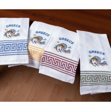 Σετ 12 τεμαχίων ποτηρόπανα (45cm x 65cm) ανεμόμυλος GREECE