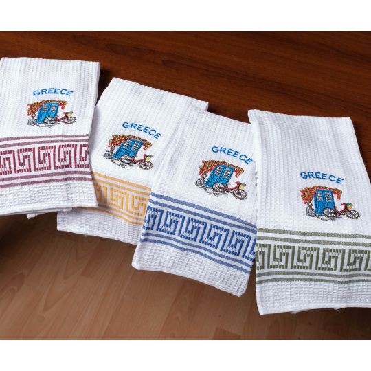 Σετ 12 τεμαχίων ποτηρόπανα (45cm x 65cm) ποδήλατο GREECE