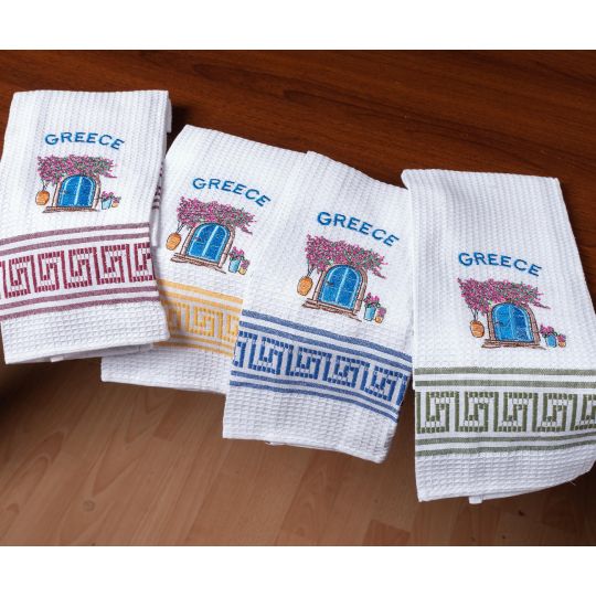 Σετ 12 τεμαχίων ποτηρόπανα (45cm x 65cm) πόρτα GREECE