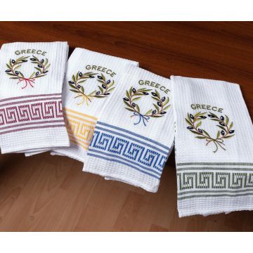 Σετ 12 τεμαχίων ποτηρόπανα (45cm x 65cm) στεφάνι GREECE