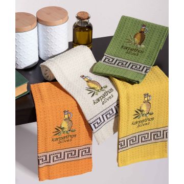 Σετ 12 τεμαχίων ποτηρόπανα (45cm x 65cm) μπουκάλι λάδι KARPATHOS