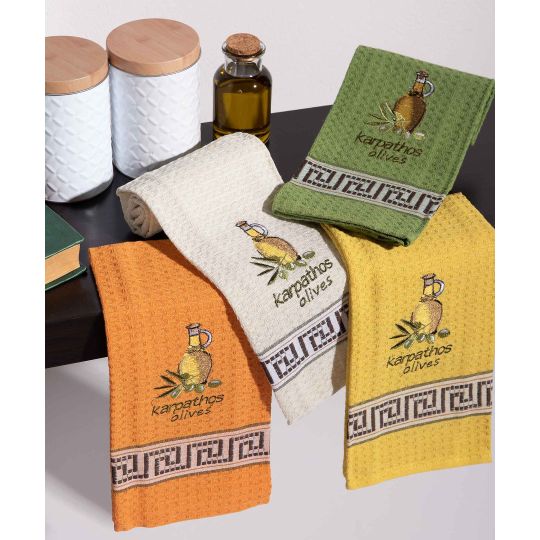 Σετ 12 τεμαχίων ποτηρόπανα (45cm x 65cm) μπουκάλι λάδι KARPATHOS
