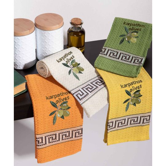 Σετ 12 τεμαχίων ποτηρόπανα (45cm x 65cm) καρπός ελιάς KARPATHOS
